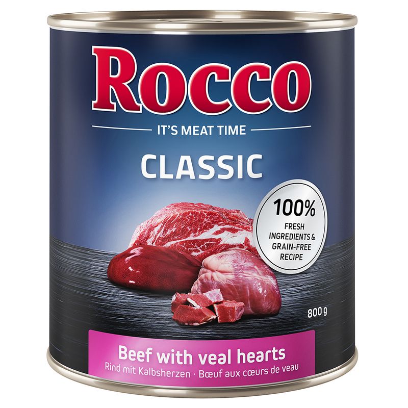 Rocco Classic Trial Pack 6 x 800g Topseller Mix: Pure Beef, Beef/Poultry Hearts, Beef/Chicken