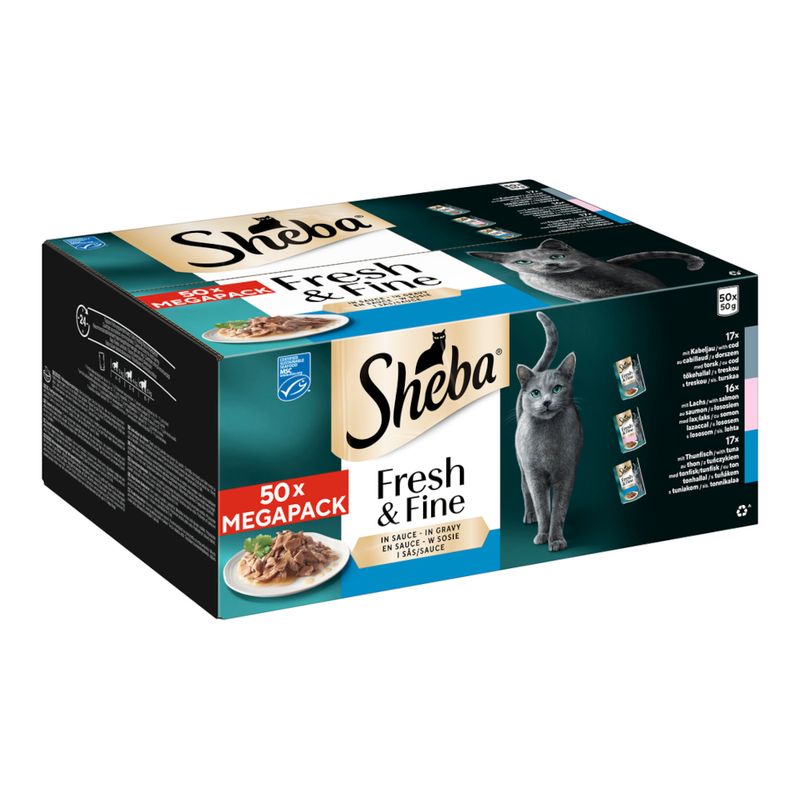 Sheba Fresh Choice Mini Pouches Multipack 50 x 50g Multipack with Chicken, Poultry & Turkey in Gravy