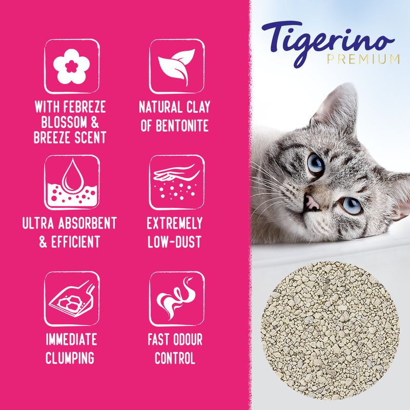 Tigerino Premium Cat Litter - Febreze Blossom & Breeze Scent 12kg
