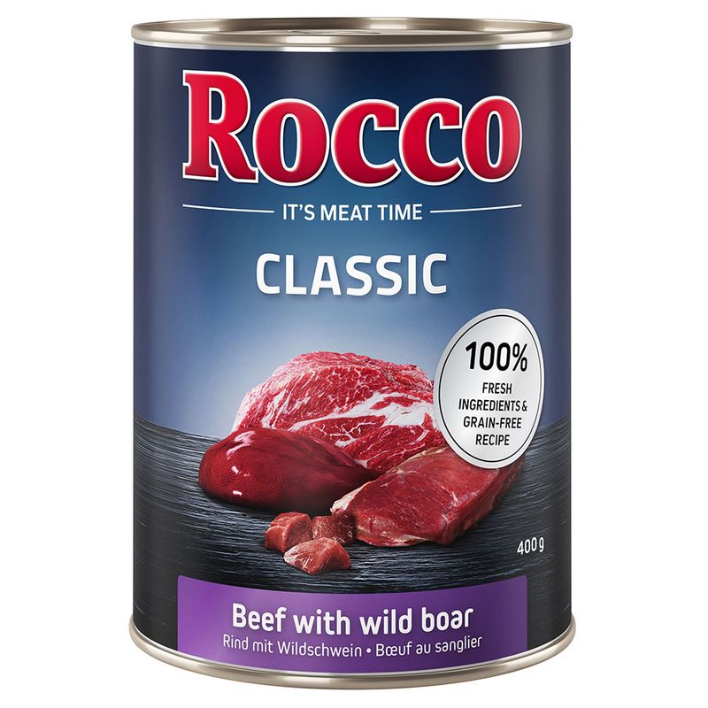 Rocco Classic 6 x 400g Topseller Mix: Pure Beef, Beef/Poultry Hearts, Beef/Chicken