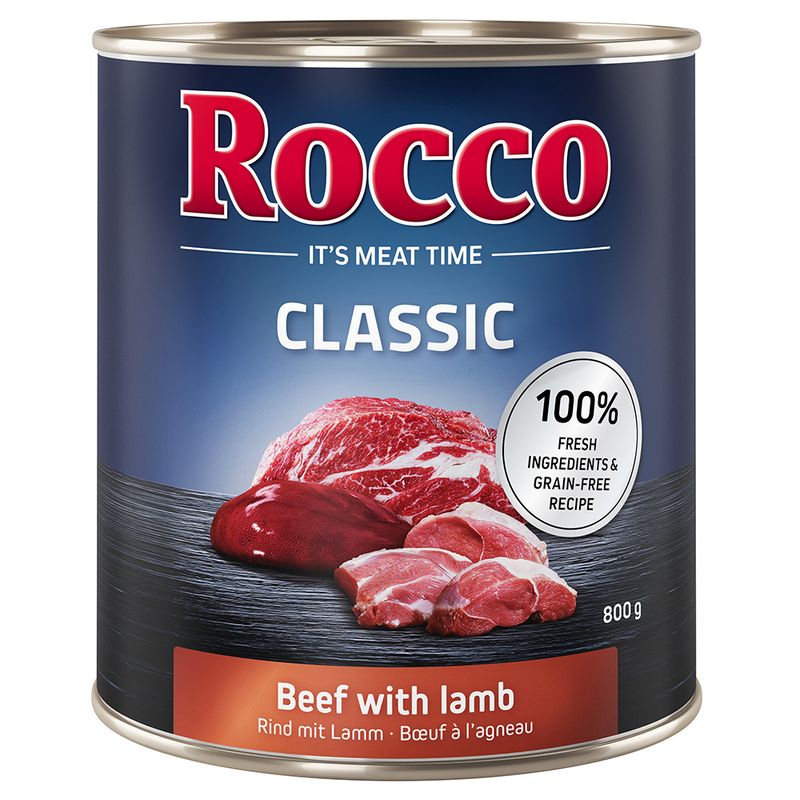 Rocco Classic Trial Pack 6 x 800g Topseller Mix: Pure Beef, Beef/Poultry Hearts, Beef/Chicken