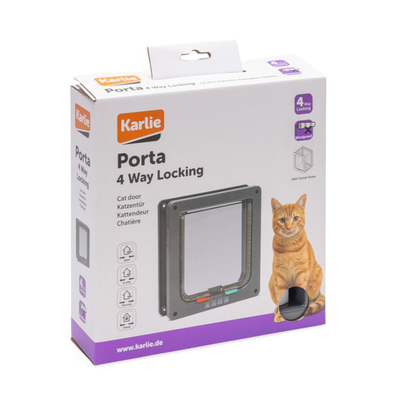 Karlie Cat Flap with 4-way Closure Incl. Tunnel Grey