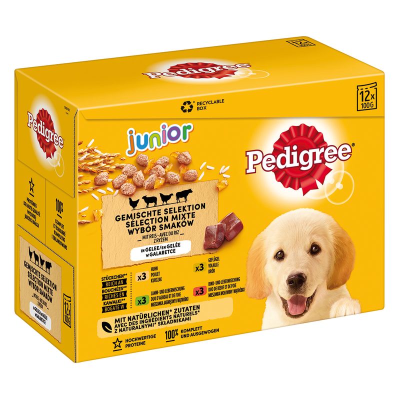Pedigree Junior Pouch in Jelly Mixed Selection: 4 Varieties (12 x 100g)