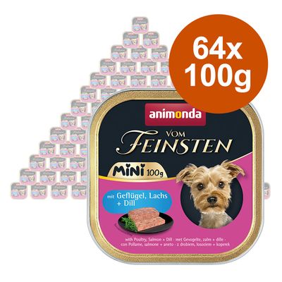 animonda vom Feinsten Adult Mini Saver Pack 64 x 100g Poultry, Salmon & Dill