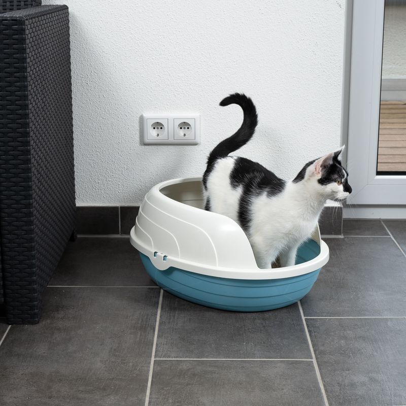 TIAKI Cobby Rounded Cat Litter Tray White / blue
