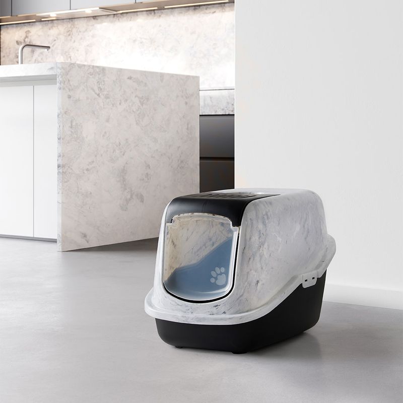 Savic Nestor Marble Cat Litter Box marble white-grey / black