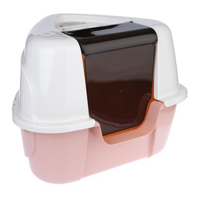 TIAKI Parfait Corner Hooded Litter Tray Cream/ pink