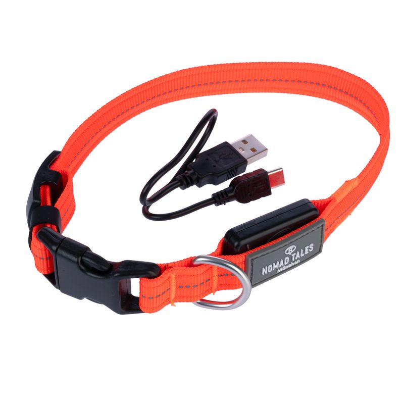 Nomad Tales Spirit USB LED Nylon Collar - Orange Size S: Neck circumference 34-41cm