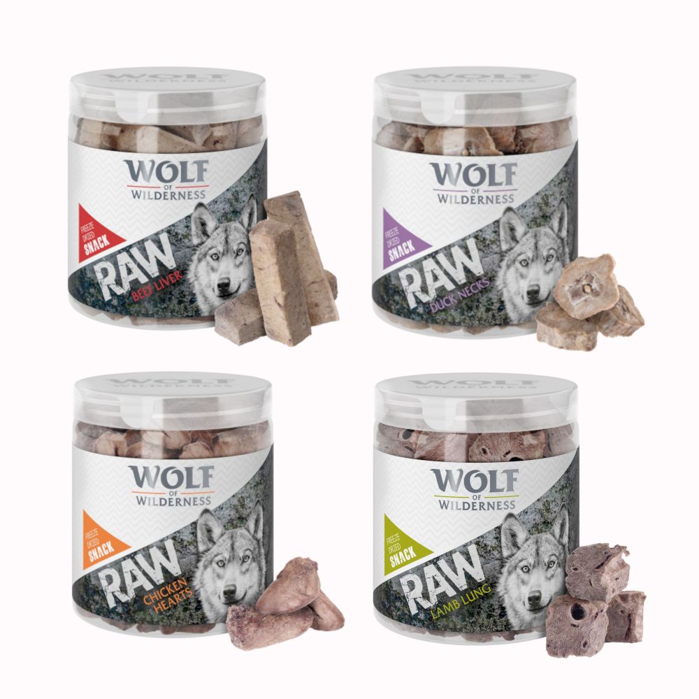 Wolf of Wilderness RAW Freeze-dried Snacks Mixed Trial Pack 4 Varieties: Lamb, Chicken, Beef, Duck (300g)
