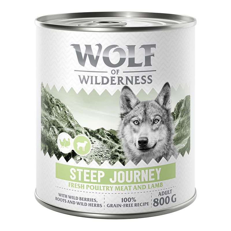 Wolf of Wilderness Adult 6 x 800g - With lots of fresh poultry Mixed Pack: 2x Stony Creek, 2x Sandy Path, 2x Steep Journey