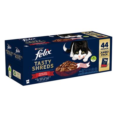 Felix Tasty Shreds Jumbo Pack 44 x 80g Farm Selection