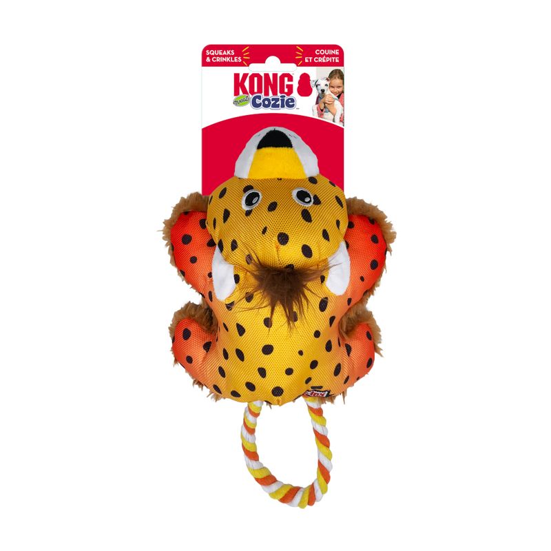 KONG Cozie Tuggz Cheetah Dog Toy Size S/M: approx. 26.7 x 14.6 x 8.9cm (L x W x H)