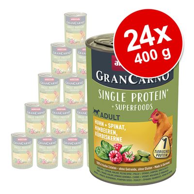animonda GranCarno Superfoods Adult Saver Pack 24 x 400g Chicken, Spinach, Raspberries & Pumpkin Seeds
