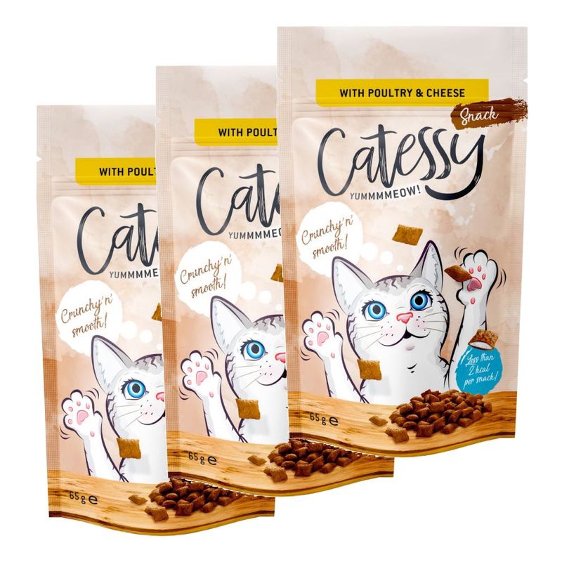 Catessy Crunchy Snacks Saver Pack 3 x 65g Poultry, Cheese & Taurine