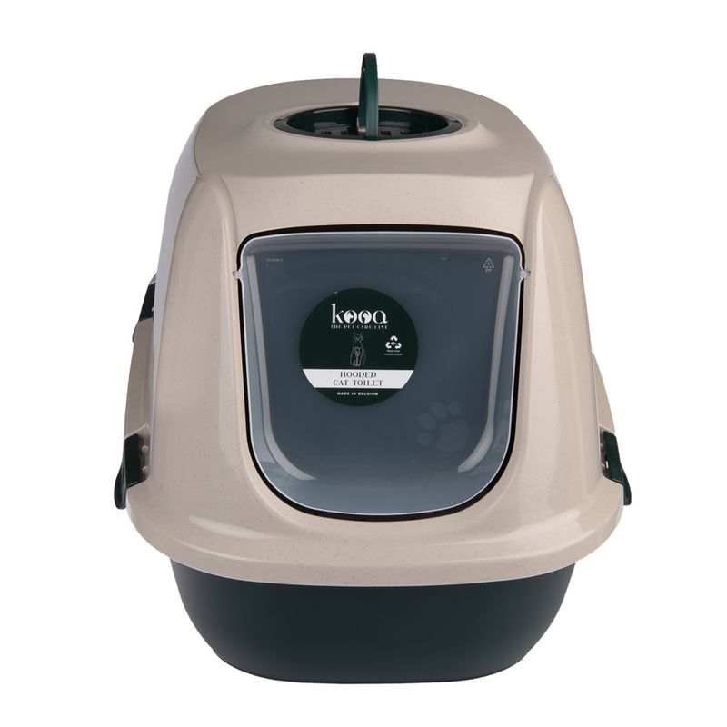 kooa Covered Cat Litter Tray - 90% recycled Plastic Dark green / beige