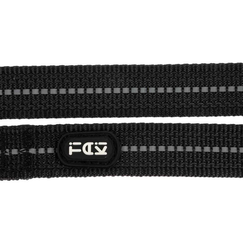 TIAKI Reflective Rubber Dog Leash, black 200 cm long, 20 mm wide
