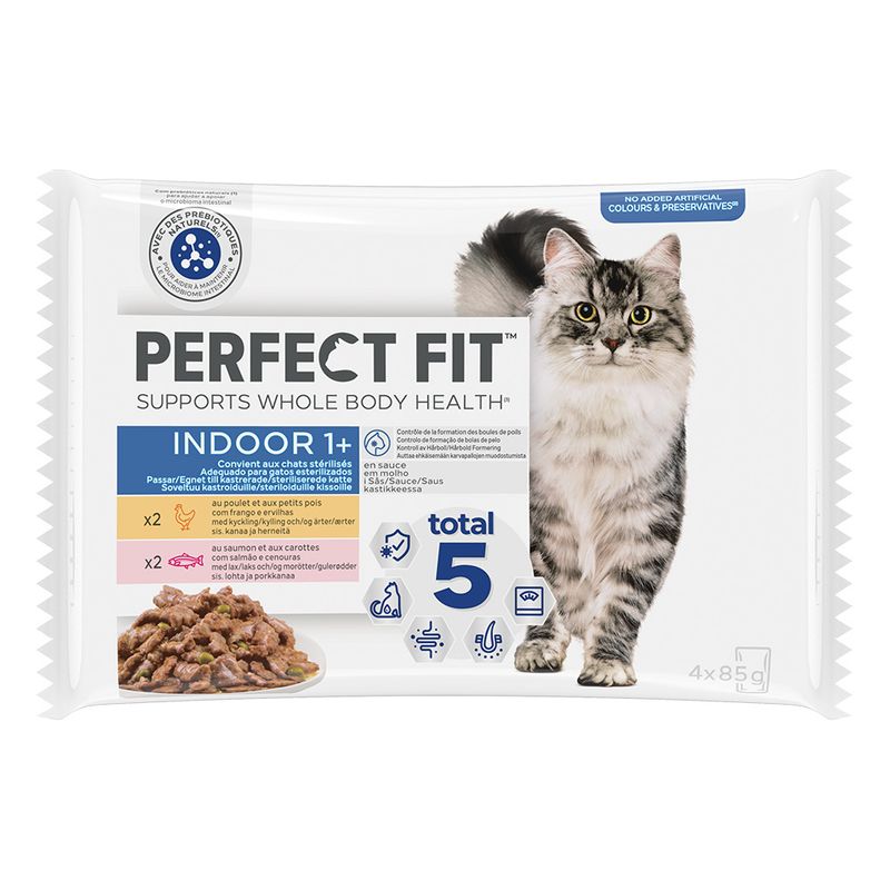 Perfect Fit Sterile Indoor Adult 1+ 4 x 85g Chicken & Salmon