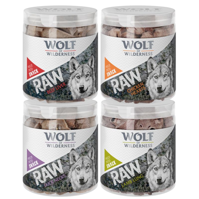 Wolf of Wilderness RAW Freeze-dried Snacks Saver Packs 4 Varieties: Lamb, Chicken, Beef, Duck (300g)