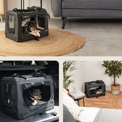 Lionto Dog Transport Box Made of Textile - Black 34 x 50 x 36cm (W x L x H)