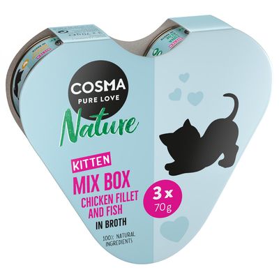 Cosma Nature Kitten Heart Box 3 x 70g 3 Varieties