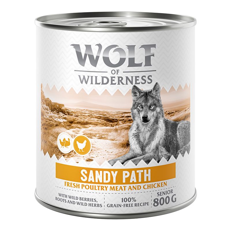 Wolf of Wilderness Senior 6 x 800g - With lots of fresh poultry Mixed Pack (2x Sandy Path, 2x Stony Creek, 2x Muddy Routes)