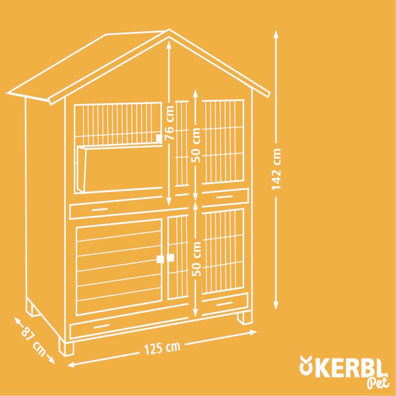 Kerbl Pet Rodent Hutch South Tyrol 125 x 87 x 142cm (L x W x H) (2 packages)