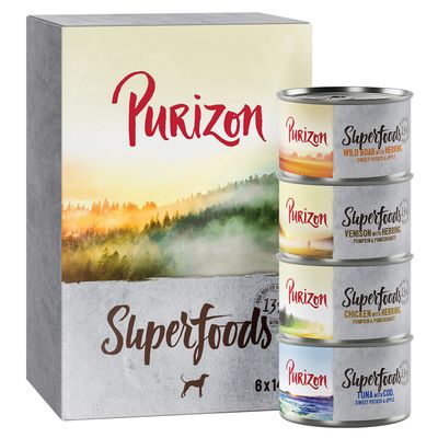 Purizon Superfoods 6 x 140g Mixed Pack (2x Chicken, 2x Tuna, 1x Wild Boar, 1x Game)