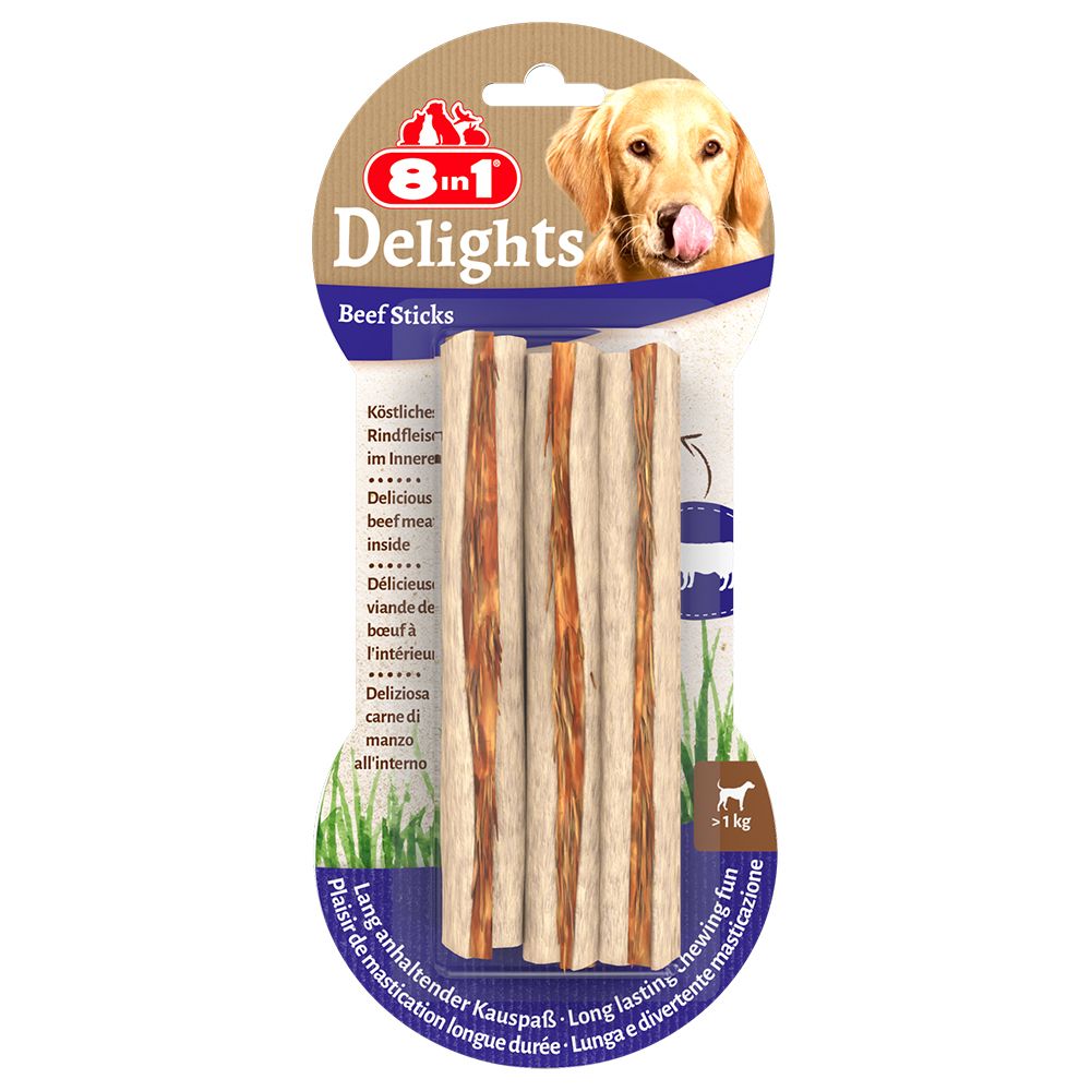8in1 Delights Chew Sticks Beef 75g (3 Stick)