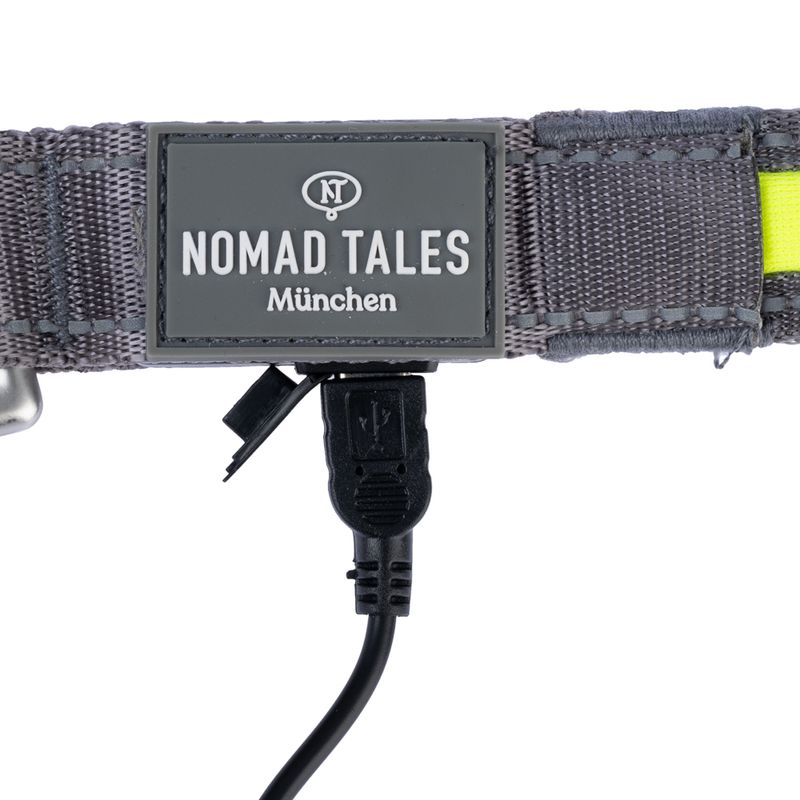 Nomad Tales Spirit USB LED Jogging Lead - Neon Yellow & Grey 180 - 250 cm Length, 25mm Width