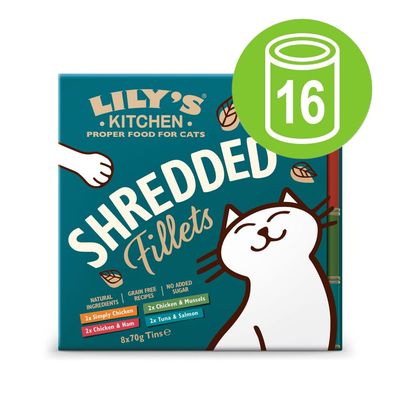 Lily's Kitchen Shredded Fillets for Cats Saver Pack 16 x 70g Mixed Pack (4 Varieties)