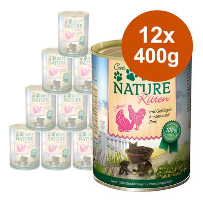 Best Nature Kitten Saver Pack 12 x 400g Poultry Hearts & Rice