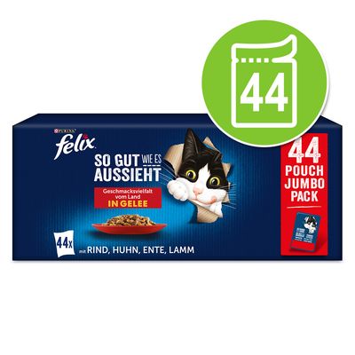 Felix As Good As It Looks Pouches in Jelly - 44 x 85g Chicken, Beef, Tuna & Salmon