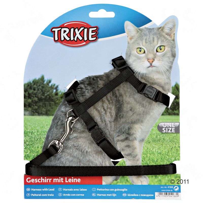 Trixie Cat Harness with Lead Black