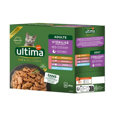 Ultima Sterilised Cat 8 x 85g Mixed Pack I (Chicken, Turkey, Salmon, Trout)