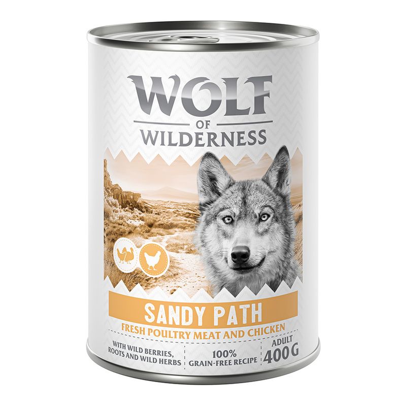 Wolf of Wilderness Adult 6 x 400g - With lots of fresh poultry Mixed Pack: 2x Stony Creek, 2x Sandy Path, 2x Steep Journey