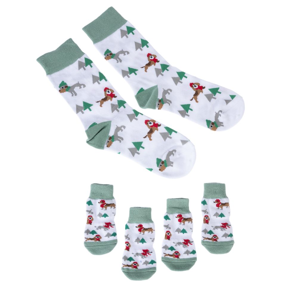 TIAKI Pet & Parent Winter Socks Set: Pet Socks (2 pairs) & Pawrent Socks (1 Pair)