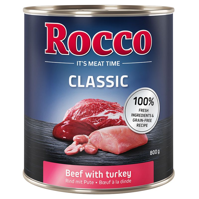 Rocco Classic Trial Pack 6 x 800g Topseller Mix: Pure Beef, Beef/Poultry Hearts, Beef/Chicken