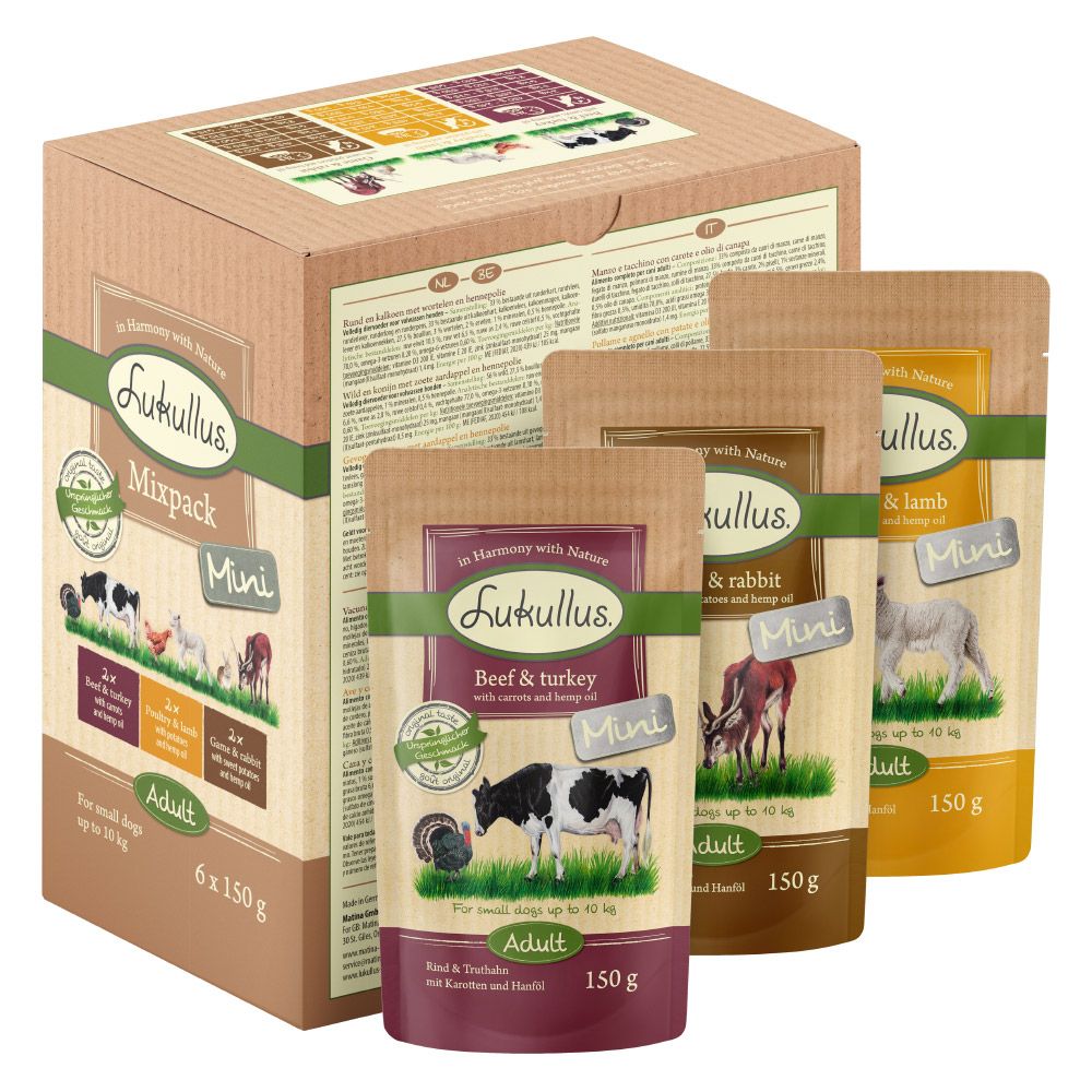 Lukullus Natural Adult Mini Grain-free Pouches 6 x 150g Mixed Pack