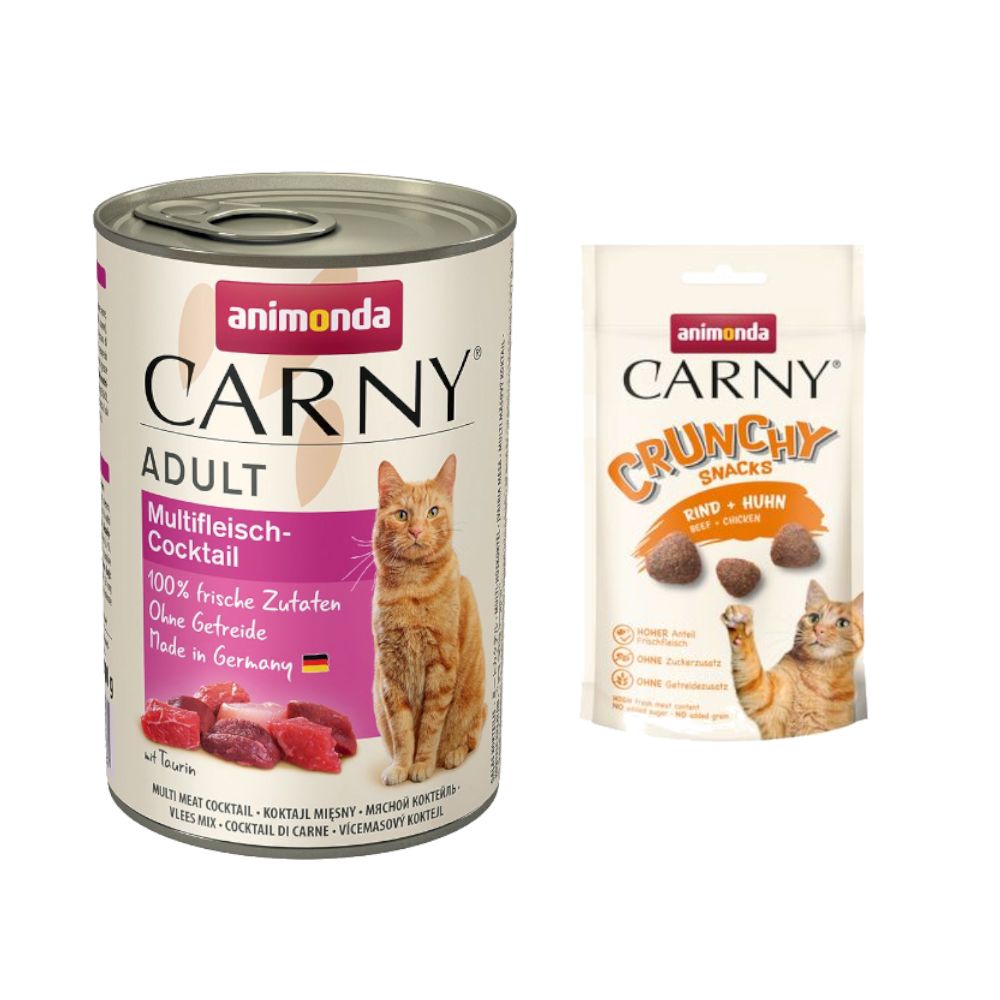 6 x 400g animonda Carny Wet Cat Food + animonda Carny Cat Snack Free! * Adult Meat Saucer (6 x 400g) + Adult Crunchy Beef & Chicken (50g)