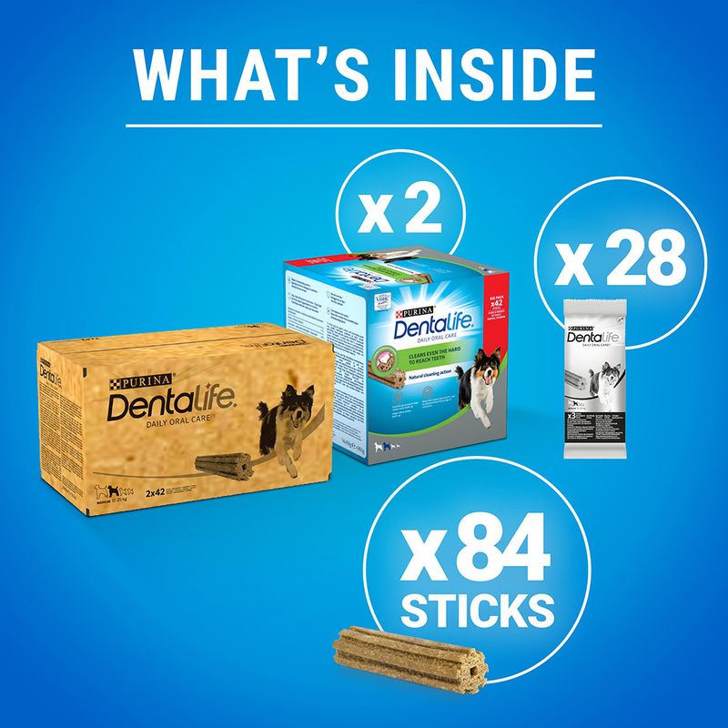 PURINA Dentalife Daily Dental Care Snacks for Medium Breed Dogs (12-25kg) 24 Sticks (8 x 69g)