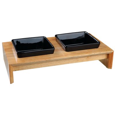 Trixie Ceramic & Wood Feeding Bowl Set 2 x 0.2 litre