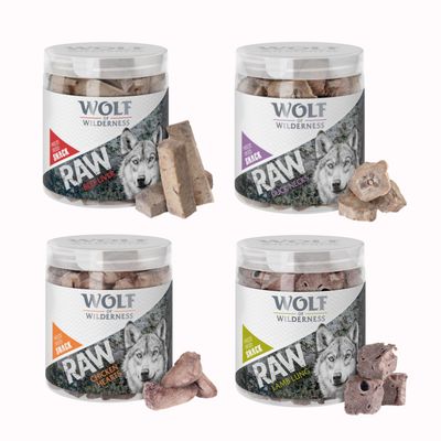 Wolf of Wilderness RAW Freeze-dried Snacks Mixed Trial Pack 4 Varieties: Lamb, Chicken, Beef, Duck (300g)