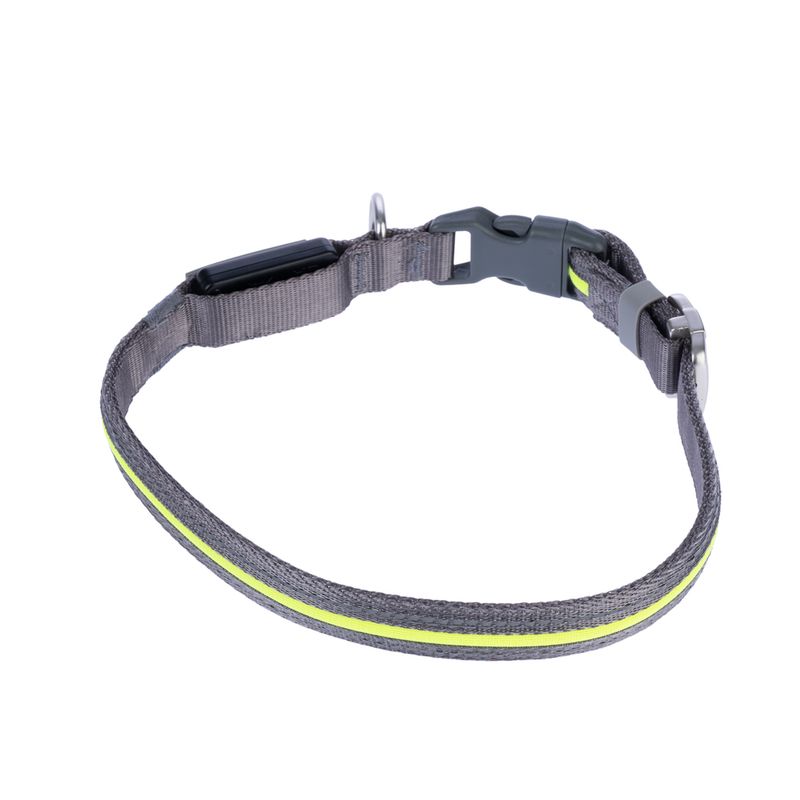 Nomad Tales Spirit USB LED Nylon Collar - Neon Yellow & Grey Size S/M: Neck circumference 35-50cm
