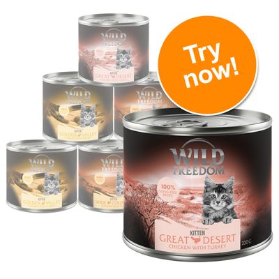 Wild Freedom Kitten Mixed Trial Pack 6 x 200g (2 x Veal, 2 x Turkey, 2 x Rabbit)