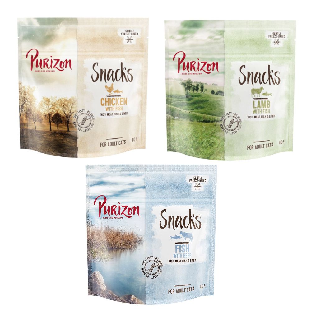 Purizon Cat Snacks Grain-Free Mixed Trial Pack 3 x 40g Chicken with Fish / Lamb with Fish / Fish with Beef