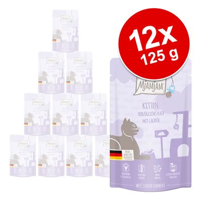 MjAMjAM Quetschie Kitten 12 x 125 g Juicy Chicken with Salmon Oil