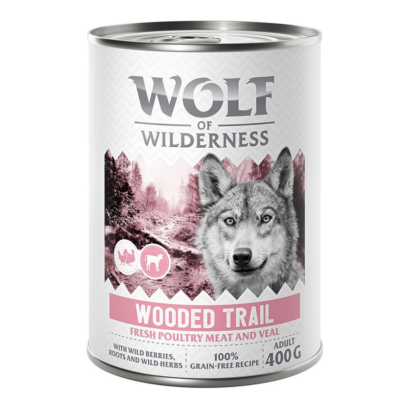 Wolf of Wilderness Adult 6 x 400g - With lots of fresh poultry Mixed Pack: 2x Stony Creek, 2x Sandy Path, 2x Steep Journey