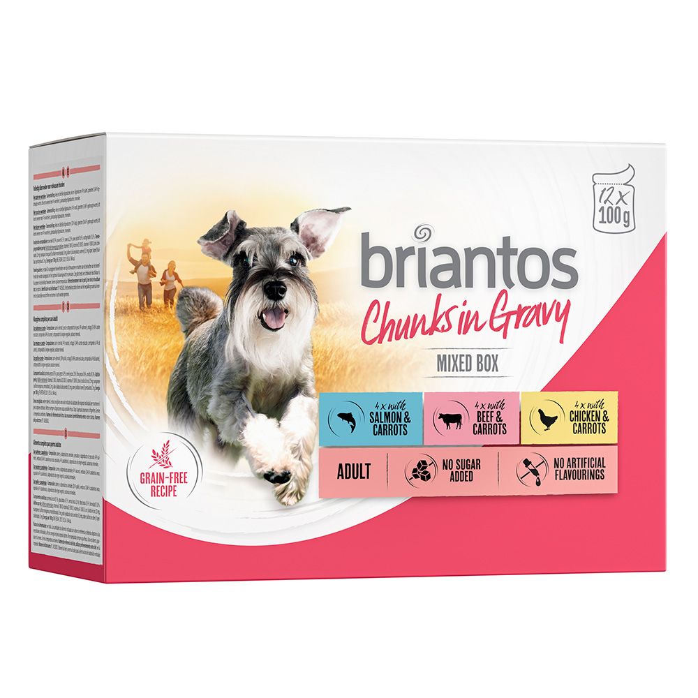 Briantos Chunks in Gravy 12 x 100g Mixed pack - (Chicken,Beef,Salmon)