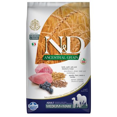 Farmina N&D Ancestral Grain Adult Medium & Maxi with Lamb & Blueberry Economy Pack: 2 x 12kg
