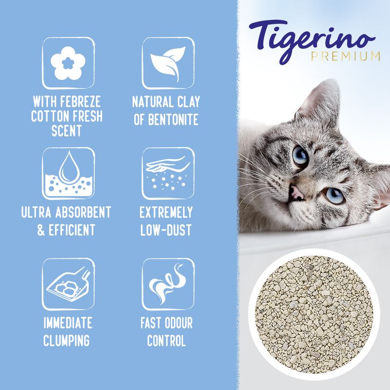 Tigerino Premium Cat Litter - Febreze Cotton Fresh Scent 12kg